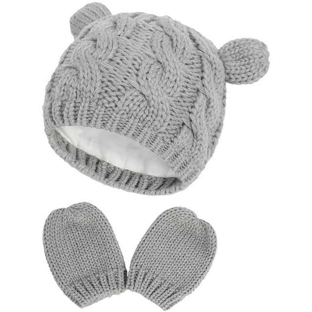 Conjunto de gorro y manoplas para bebé Gorro de punto para niños Gorro de invierno cálido Gorros con pompón Guantes Gris Xemadio WMCH-113