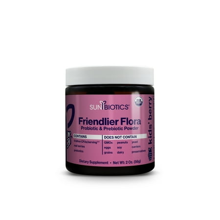 Sunbiotics Kids Friendlier Flora, Probiotic & Prebiotic Powder, Berry, 5 Billion CFU, 2 oz (56 g)