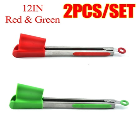 

Kitchen Spatula Tongs Non-Stick Heat Resistant Stainless Steel Frame Silicone for Kitchen Party BBQ Use Red & Green-13inch 2PCS