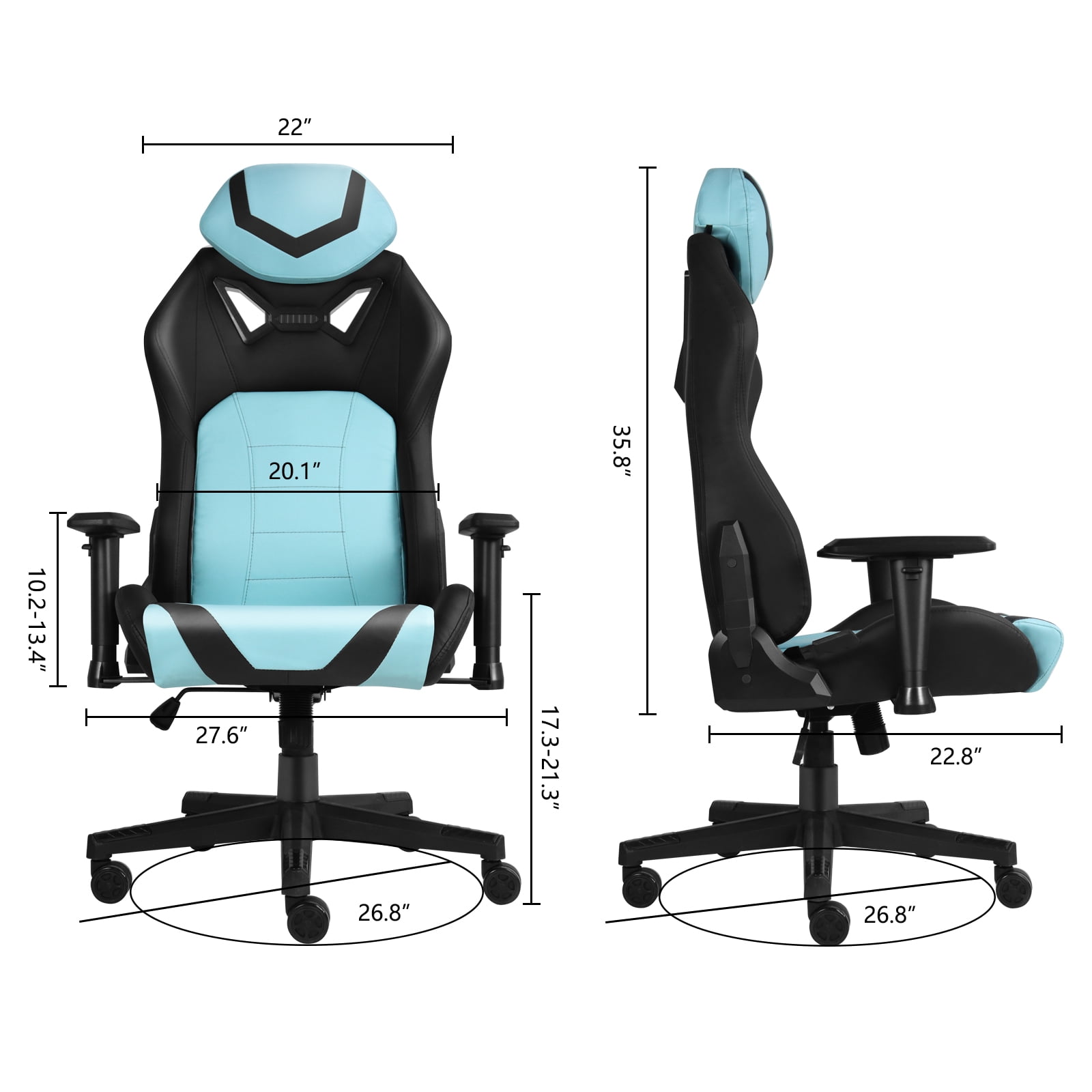 Ergonomic Gaming Chairs for Adults with High-Density Memory Foam | Swivel Comfortable Office Chair, Big and Tall Video Game Chair, High Back Computer Chair for Home, Office, Cyan Black