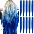 thumbnail image 1 of LAICAIW Rallonges de Cheveux Colorées de 22 Pouces, Postiche Lisse, Mèches de Fête Multicolores à Clipser, Rallonges de Cheveux Synthétiques (10 Pcs Bleu), 1 of 6