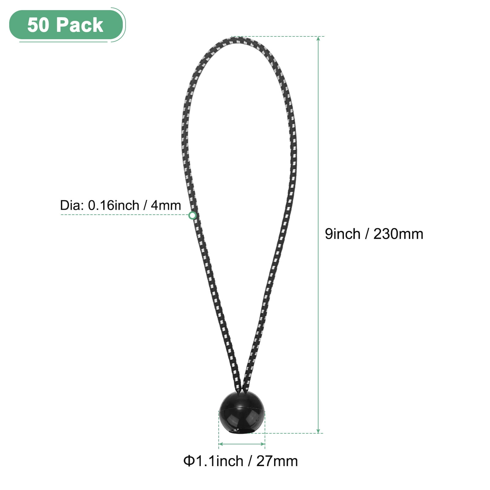 Uxcell 50-Pack Ball Bungee Cords, 9 Inch High Elastic Canopy Tarp Tie Down Bungee Balls for Tent/Cargo Holding [Black White]