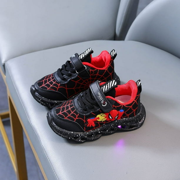 Zapatillas de deporte informales LED de Disney, zapatos de malla para exteriores para niños, color rojo y negro, antideslizantes, talla 21-30