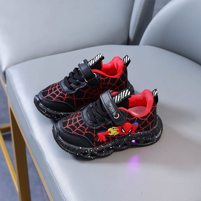 Zapatillas de deporte informales LED de Disney, zapatos de malla para exteriores para niños, color rojo y negro, antideslizantes, talla 21-30