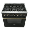 thumbnail image 2 of Forno Galiano 36-inch Freestanding Gas Range in Black with Antique Brass Design, 6 Burners, 83,000 BTU, 5.36 cu.ft. Convection Oven, 2 of 5