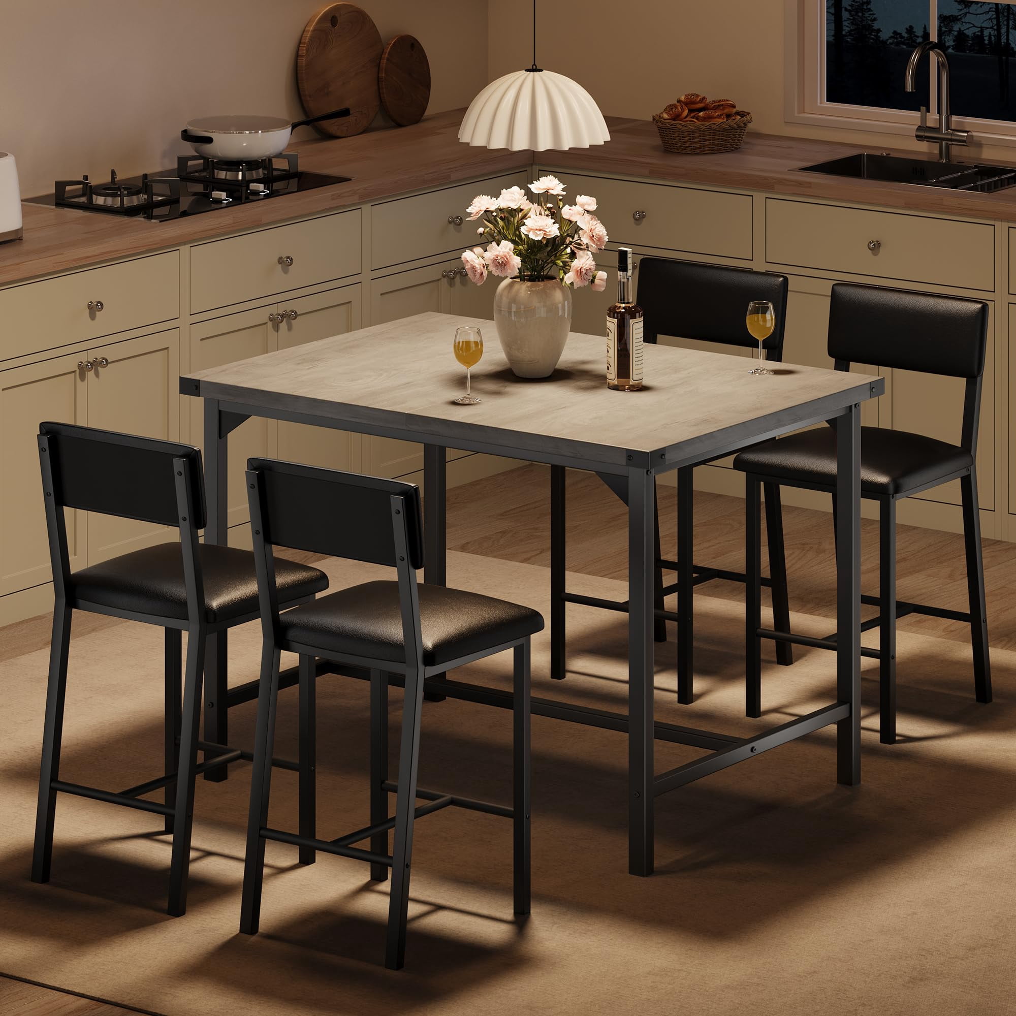 Yeshouse Dining Table Set for 4, Footrest, Corner Protector & Upholstered Stools