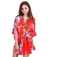 thumbnail image 2 of LYMAYTER Women's Floral Kimono Satin Short Robe Peacock Party Satin Robes Sleepwear S-2XL, 2 of 8