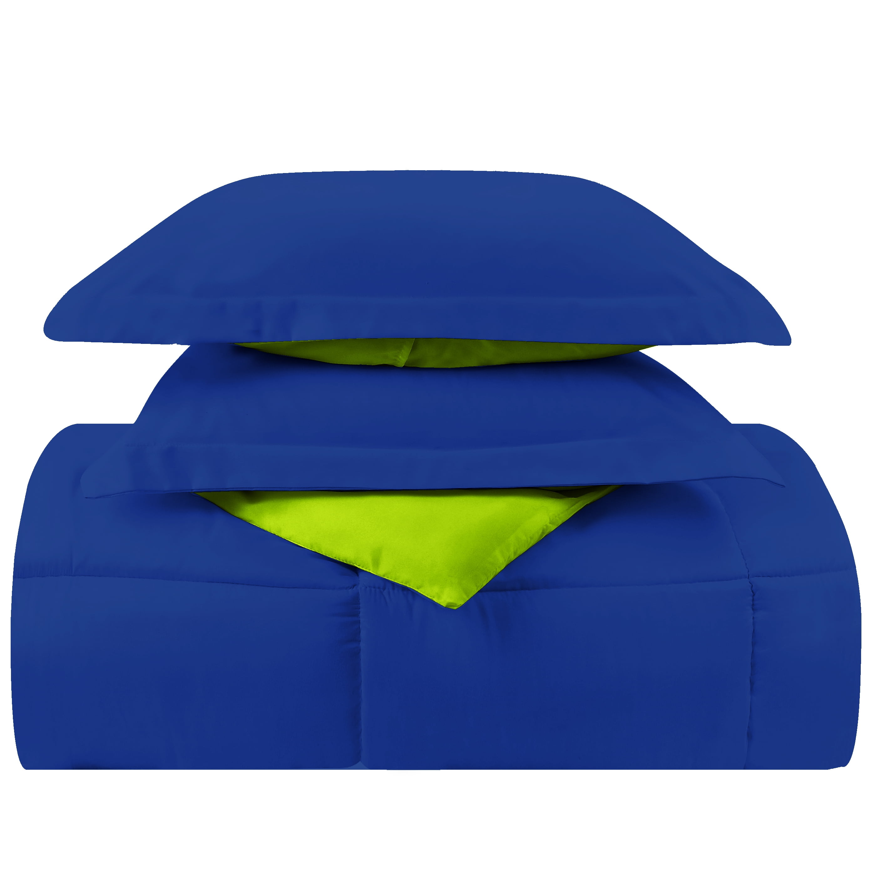 Clara Clark 5 Pc Twin Bed in a Bag - Bed Sheet Set + Twin Reversible Comforter - Royal Blue/Lime Green