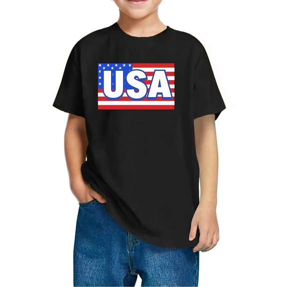 Short Sleeve T Shirts for Children Boy Girl Summer Fall Crew Neck USA Flag Print Lounge Tops Shirt Kid 2026 Clothes Trendy