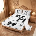 thumbnail image 2 of meiyoeat Cute Coquette Bow Bed Sheets For Kids,Black Ribbon Bowtie Initial Letter H Full Size Sheets,4-Piece, 2 of 6