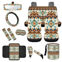 Yuyamidu Aztec African Tribal Car Seat Covers Full Set with Steering Wheel Cover Seat Belt Pads Armrest Cover Handbrake Cover Set Trash Bag Auto Rear View Mirror Covers Cup Holders