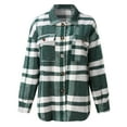 thumbnail image 6 of DondPO Jackets For Women Women's Brushed Plaid Shirts Long Sleeve Flannel Lapel Button Down Pocketed Jacket Fashion Coats Plaid Shirts For Women Flannel Jacket Women Green M Clearance！, 6 of 9