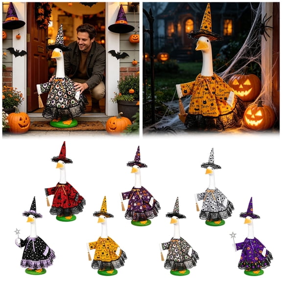 Halloween Porch Goose Outfits Witch Hat,Goose Outfit Clothes for 23 in Cement Porch Goose Clothes for Yard Lawn Garden Patio Decoration