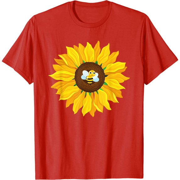 Cute Bumble Bee Yellow Sunflower Blossom Petal Flower Plant T-Shirt