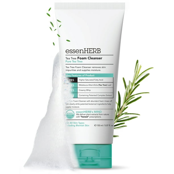 ESSENHERB TEA TREE FOAM CLEANSER, Creates a Creamy Foam that Soothes