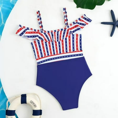 YMNXA Big Kids Girls 2 Piece Swimsuits Sleeveless Striped Printed Bikinis Sets Comfortable Fashion Swimwear For Holiday Vacation Beach Purple 6-7 Years