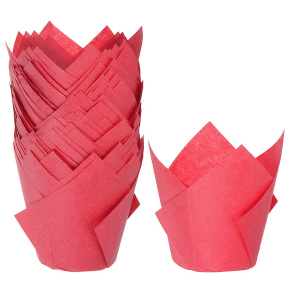 50-Pack Tulip Cupcake Liners, Standard Size Heat-Resistant Greaseproof Paper Baking Cups for Wedding/Birthday Party/Christmas[Red]