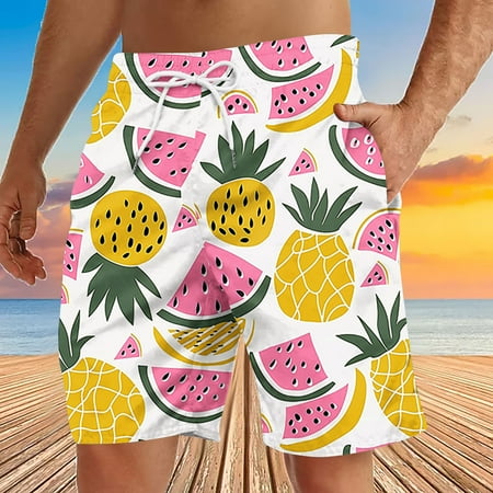 Aueoeo Men s Hawaiian Beach Shorts Elastic Waist Drawstring Funny Graphic Printed Short Lightweight Casual Shorts With Pockets 4X-L