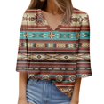 thumbnail image 1 of Gibobby Camisas mexicanas con cuello en V para mujer Camiseta mujer con cuello en V, manga corta, manga siete cuartos, estampado casual(Amarillo,G), 1 of 4