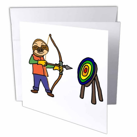 3dRose, Funny Sloth Practicing Archery with Bow and Arrow, 1 Greeting Card with envelope