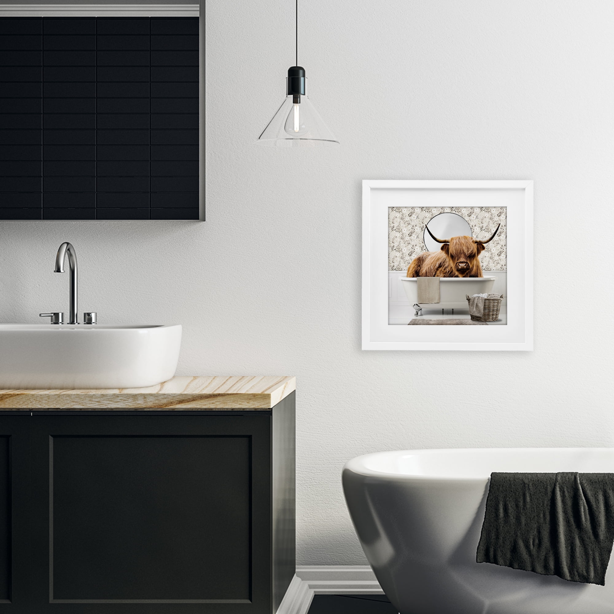 Stupell Industries Cottage Cattle Bath Time White Framed Print Under Glass, design by CAD Designs