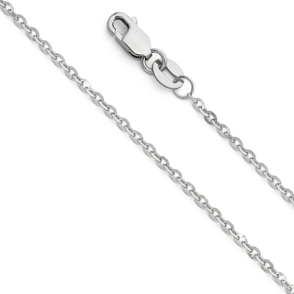 Ioka - 14K White Solid Gold 1.6mm Bevelled Side Diamond Cut Rolo Cable Chain Necklace with Lobster Clasp - 18"
