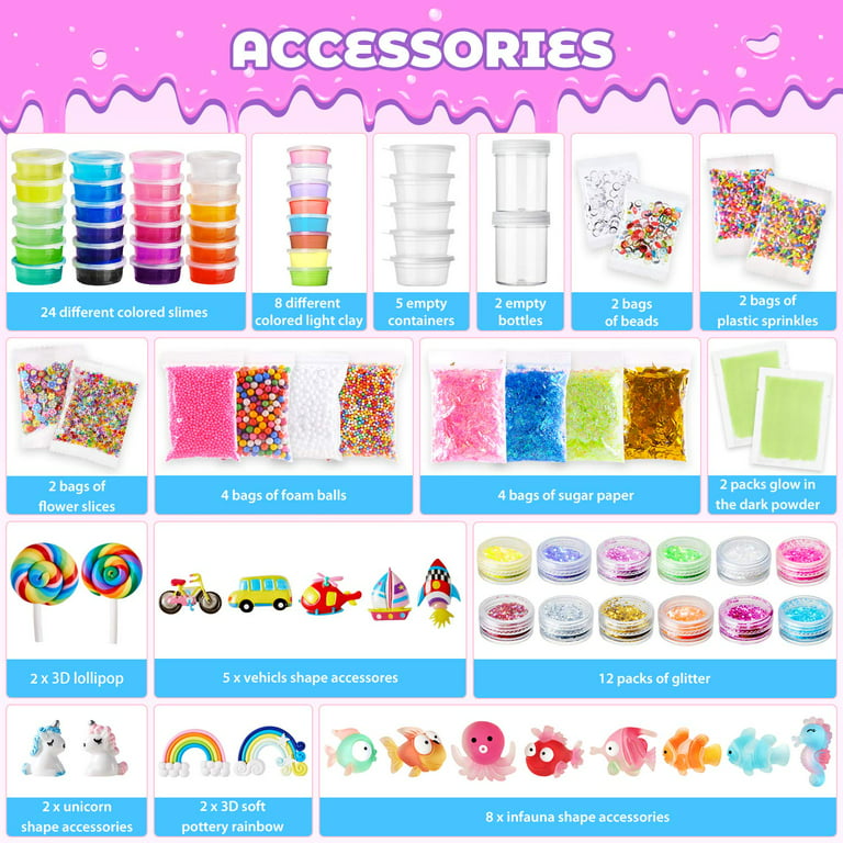 DIY Slime Kit Toy for Kids Girls Boys Ages 5-12, Glow in The Dark Glitter Slime Making Kit - Slime Supplies w/ Foam Beads Balls