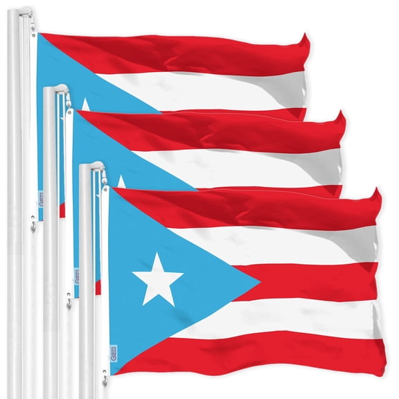 G128 3 Pack: Puerto Rico Light Blue Puerto Rican PR Flag | 3x5 Ft | LiteWeave Pro Series Printed 150D Polyester | Indoor/Outdoor, Vibrant Colors, Brass Grommets