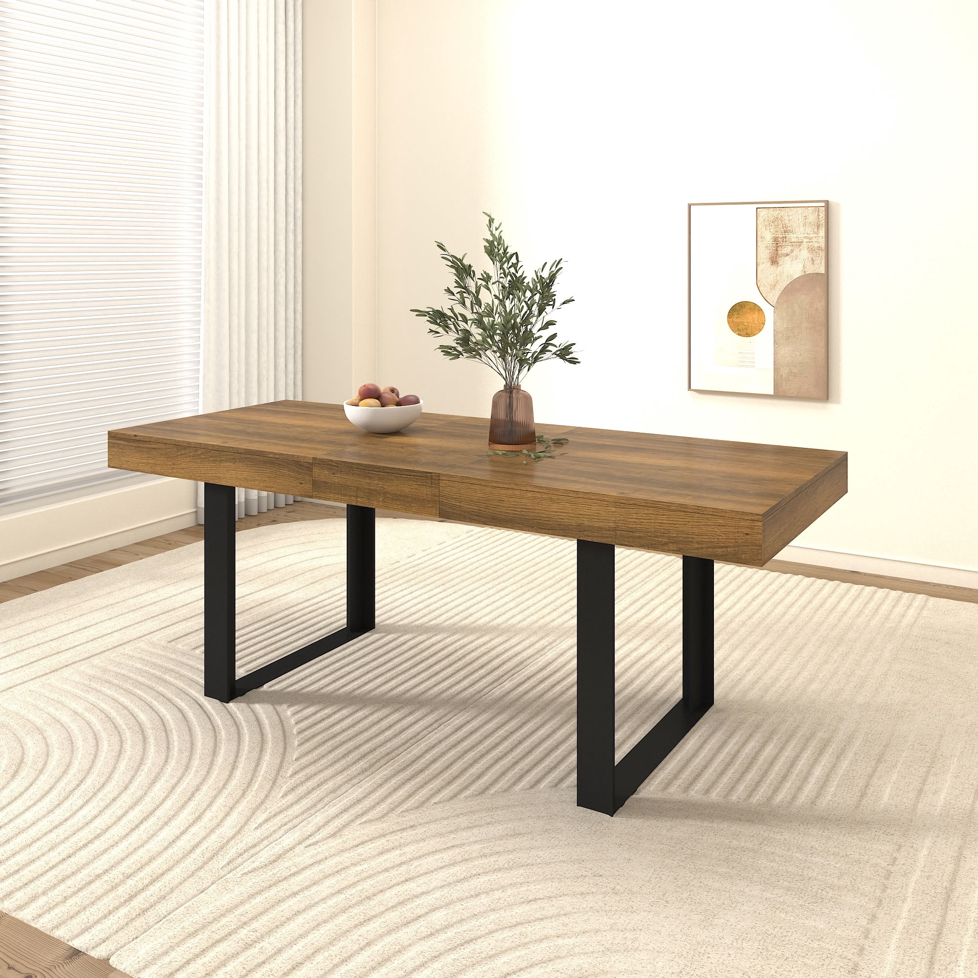 MAYEERTY Extendable Rectangular Dining Table for 6-10 People, Expandable Wood Kitchen Table with Hidden Storage Extension Leaf, for Home Apartment