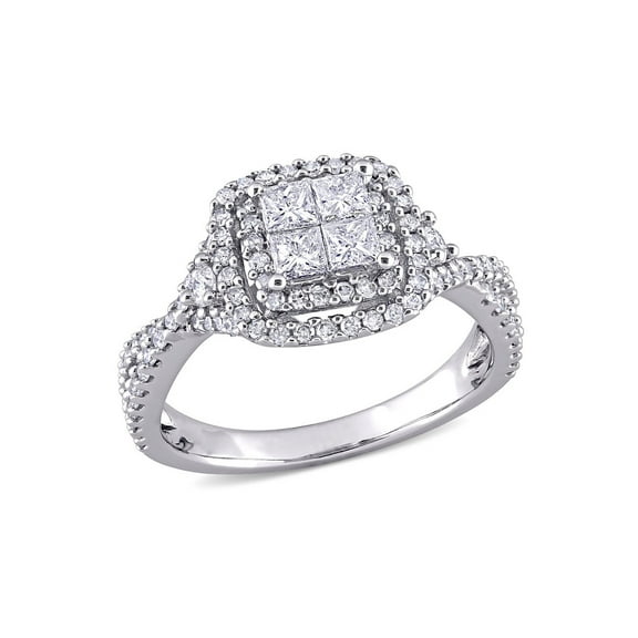 0.95 Carat (Ctw H-I, I2-I3) Princess-Cut Diamond Infinity Halo Engagement Ring in 10K White Gold for Women