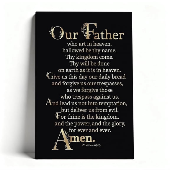 The Lord's Prayer (Our Father) Gold Foil Canvas Wall Art, Elegant Christian Faith Decor, Luxe Gold Typography Artwork for Prayer Room, Ready to Hang
