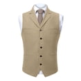 thumbnail image 2 of BiZtdJrK Solid Dress Vests for Men Notched Lapel Single Breasted Sleeveless Casual Work Suit Jackets Business formal Vest with Pockets Beige L, 2 of 6