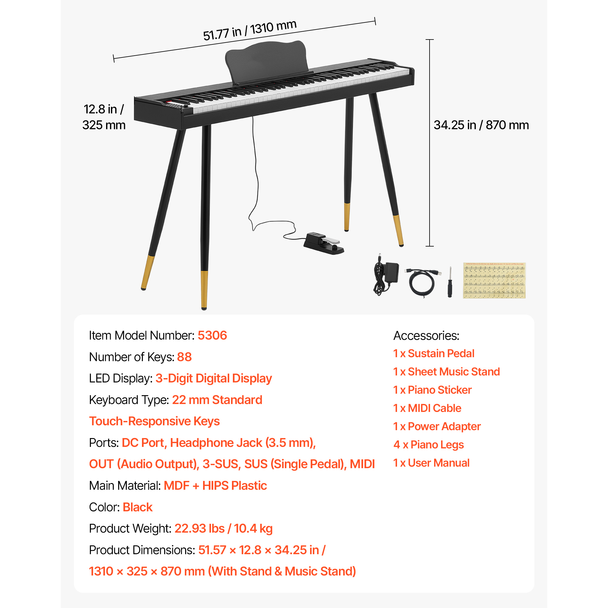 KFFKFF Digital Piano with 88 Semi-Weighted Keys, Full-Size Keyboard, Stand, and Accessories – Ideal for Beginners, Featuring 600 Tones, 600 Rhythms, Sustain Pedal, Built-in Speaker, Headphone Jack.