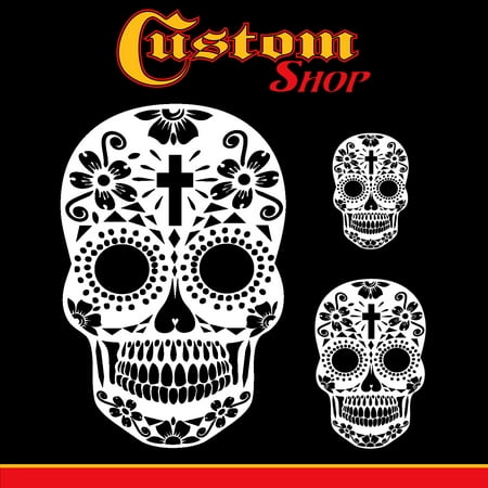 Custom Shop Airbrush Sugar Skull Day Of The Dead Stencil Set (Skull Design #15 in 3 Scale Sizes) - Laser Cut Reusable