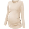 thumbnail image 2 of Long Sleeved Women's Casual Comfort Solid Stretch Maternity Tops Side Button and Ruched Waist Top Maternity T-Shirt, 2 of 6