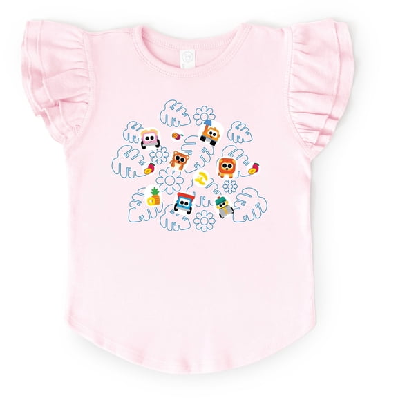 Leo the Truck Palm Leaves and Floral Outline - Flutter Sleeve Graphic T-Shirt
