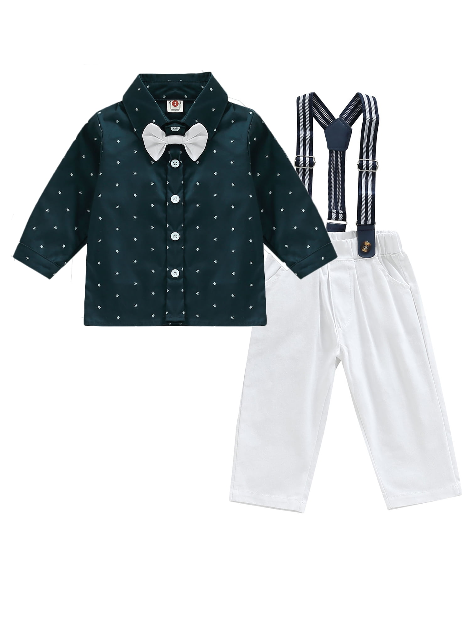 Eyicmarn Toddler Baby Boys Clothes Dress Shirt with Bowtie + Suspender