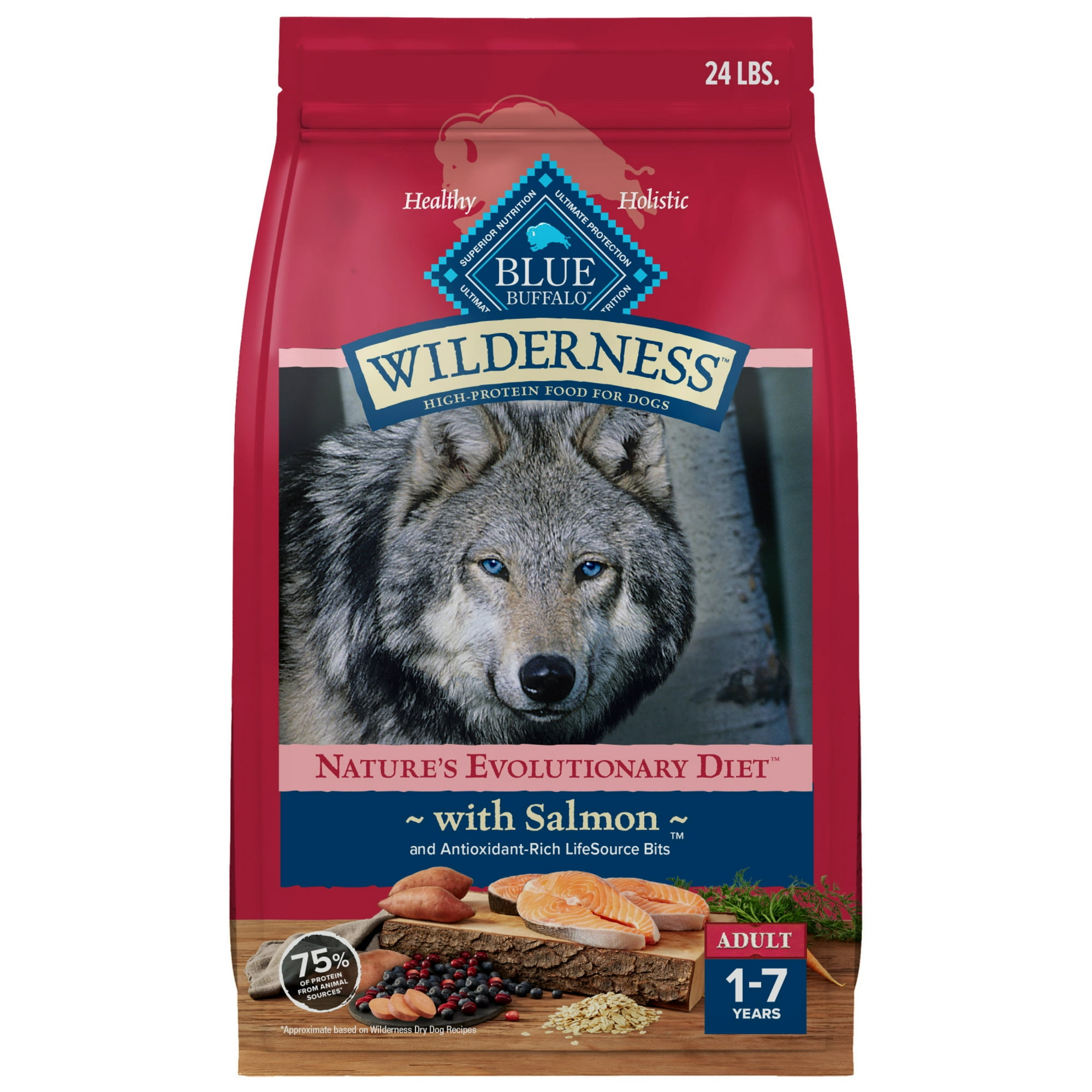 Blue Buffalo Wilderness Natural High-Protein Adult Dog Dry Food, Salmon Recipe, 24 lb.