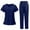 Navy, variant on Vitastitch Scrub, Vitastitch Women's V-Neck Short Sleeve Scrub Sets with Pockets, Solid Color Breathable Medical Summer Blue S