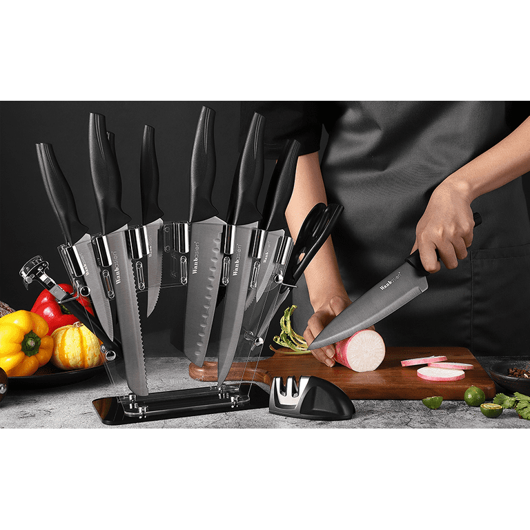 Wanbasion Kitchen Knife Set with Block and Sharpener, German Stainless  Steel Knives Set for Kitchen, Chef Knife Sets for Kitchen with Block Steak