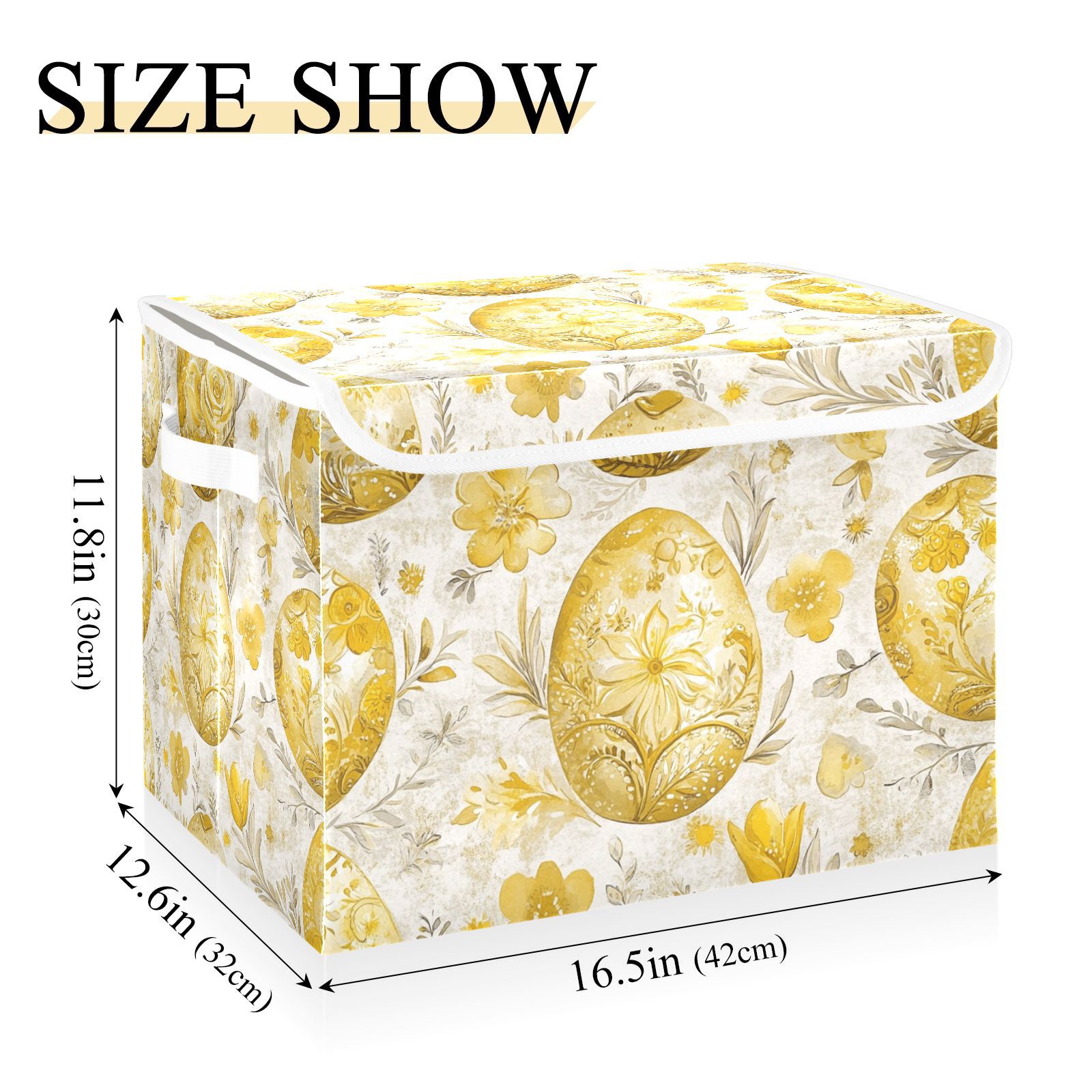 Gold Easter Eggs Storage Basket for Shelves Foldable Container Organizer for Organizing Toys Clothes Books with Handles