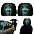 thumbnail image 4 of Halloween Glowing Green Eyes Monster Car Headrest Covers, 2‑Pack Creepy Spooky Demon Face Print Vehicle Seat Head Rest Protector for Car Interior Halloween Decor, 4 of 5