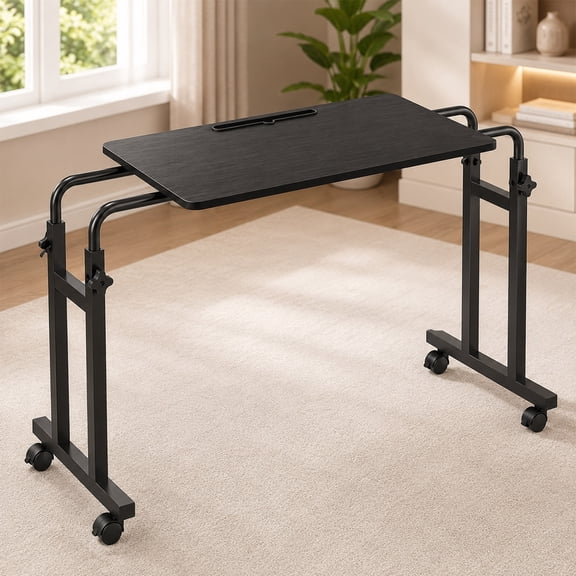 Overbed Table with Wheels, Adjustable Height and Length Over Bed Desk, Hospital Heavy Duty Metal Leg Laptop Stand for Adults