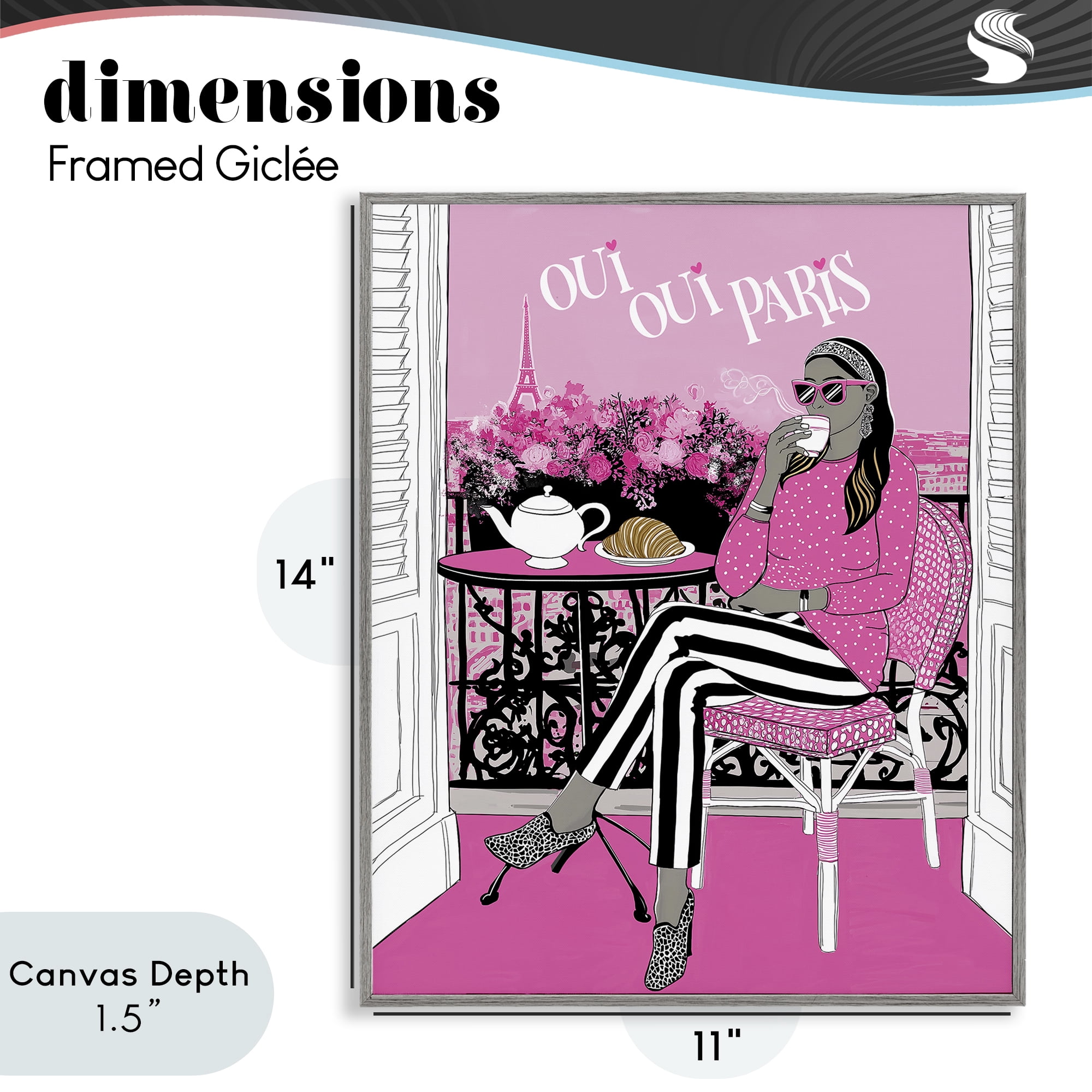 Stupell Industries Oui Oui Parisian Cafe Morning Gray Framed Giclee Art, design by Jess Stempel