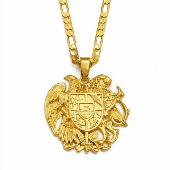 Eagle Pendant Necklaces for Women Men 14k Yellow Gold Armenian coat of Arms Jewelry