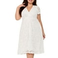 thumbnail image 2 of Ovzne Robes d'Été pour Femmes Robe d'Été pour Dames Couleur Unie Col en V Manches Courtes Décontractée Ample Robe en Dentelle Robe d'Été Manches Courtes Liquidation, 2 of 6