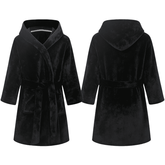 LYMAYTER 2-12Y Toddler Kids Hooded Bathrobe Boys Girls Soft Solid Color Robe Cozy Daily Household Wear