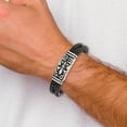 thumbnail image 5 of Stainless Steel Bracelet Cord, Leather & Rubber Men's 12.5 mm 8.5 in Chisel Antiqued and Polished Fleur de Lis 2 Strand Black Braided, 5 of 5