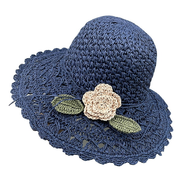 Sombrero de playa para mujer, tejido a mano, plegable, con flores, para primavera y verano.