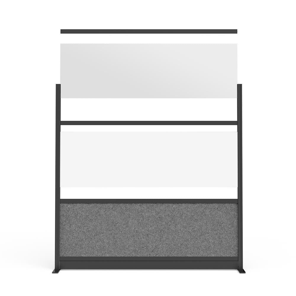 Luxor Workflow Modular Wall Room Divider System - Black Frame - 70" x 70" Wide Panel Starter Wall with Whiteboard, Freestanding